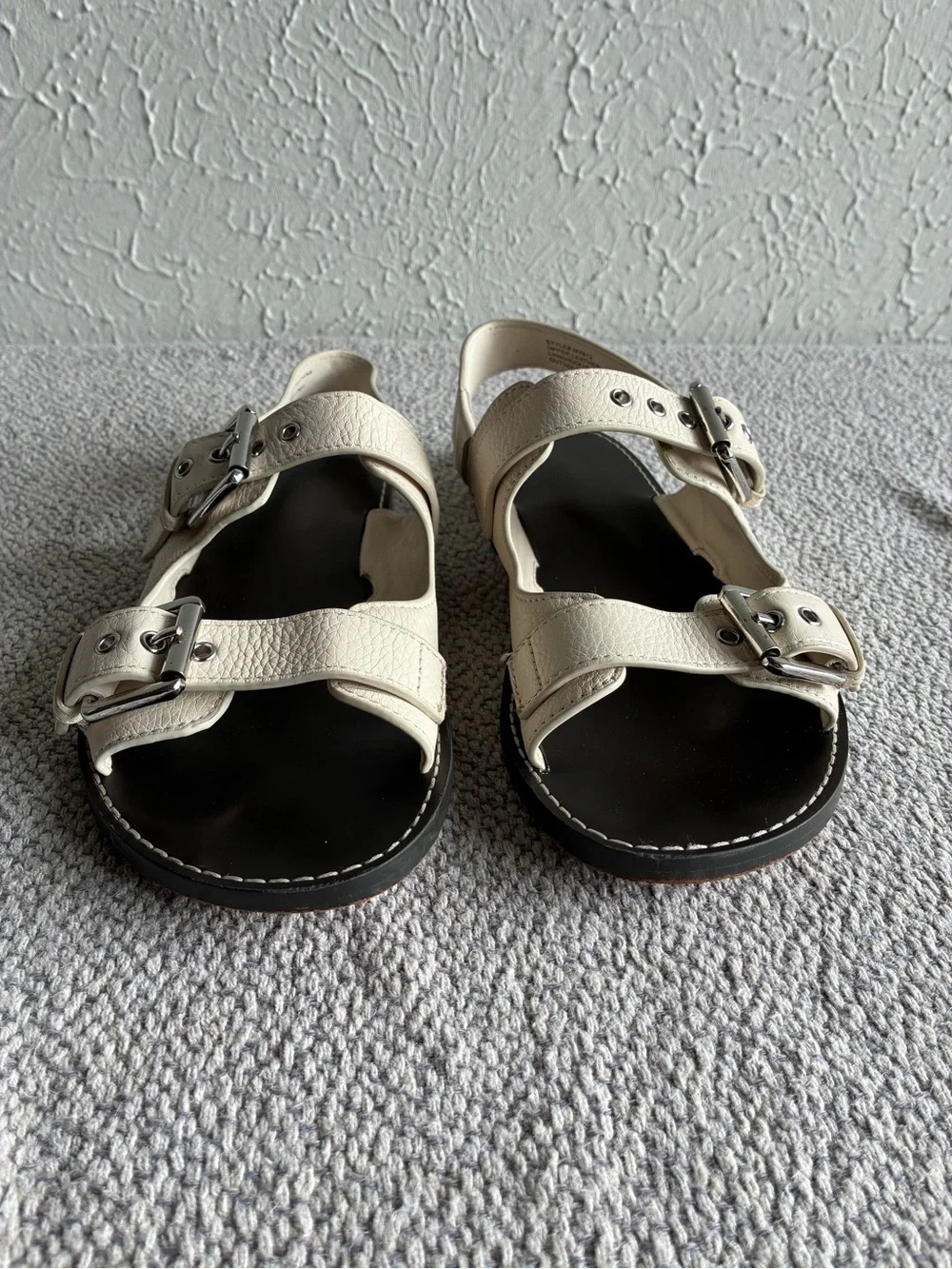 Madewell NV812 Ivory Leather Double Buckle Slingback Sandals Women's Size 7.5